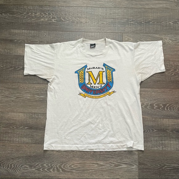 White Screen stars best McRAE’S UNIVERSITY TEE (XL fits like a large, Used,) - Picture 1 of 4